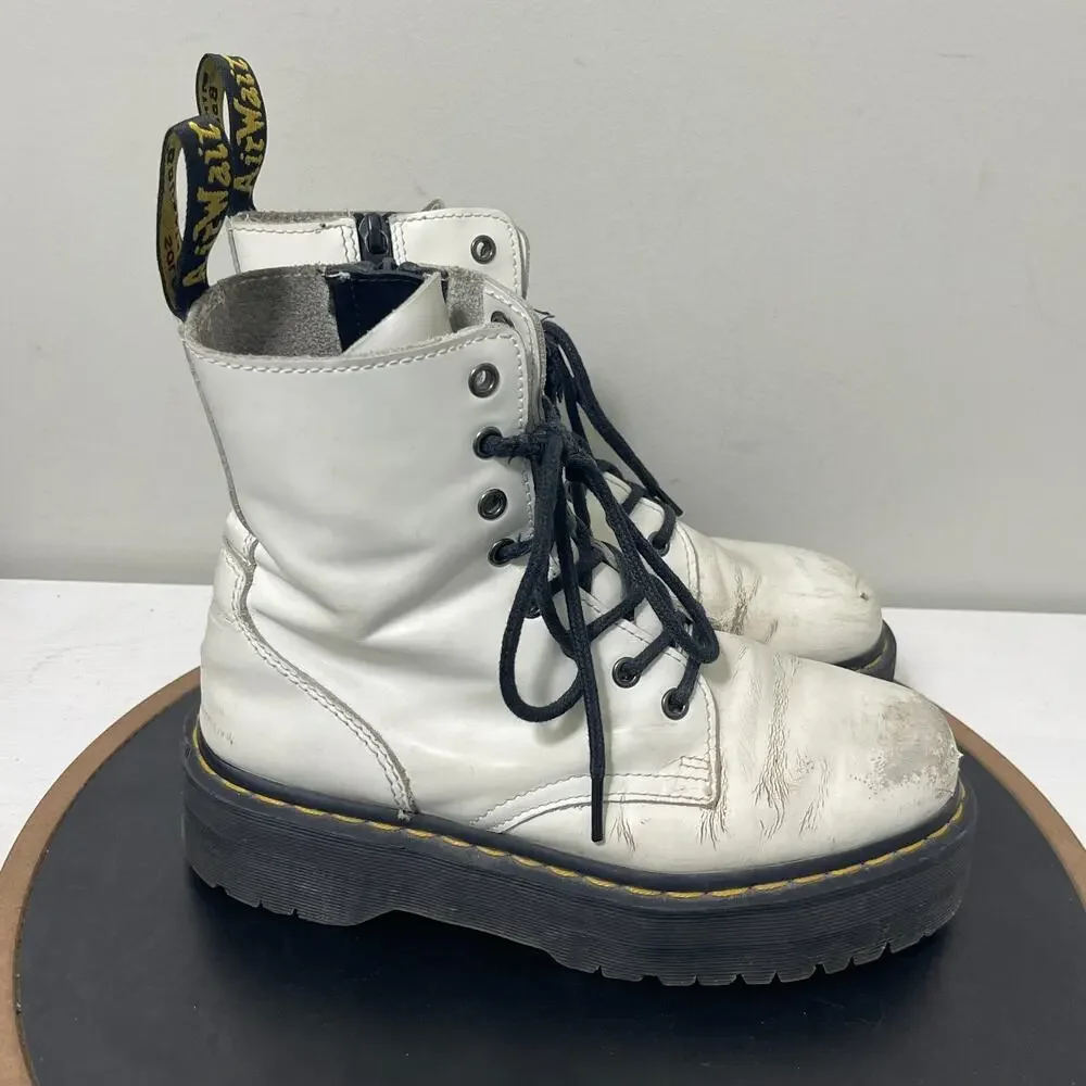 Dr. Martens Jadon Boots M7 / W8 White Leather Platform Grunge Punk Destroyed‎